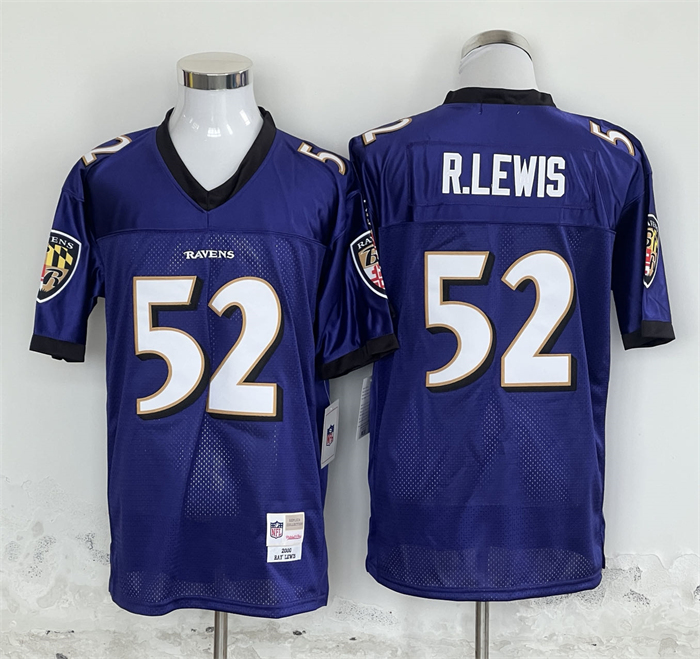 Men??s Baltimore Ravens #52 Ray Lewis Purple Throwback Football Stitched Jersey